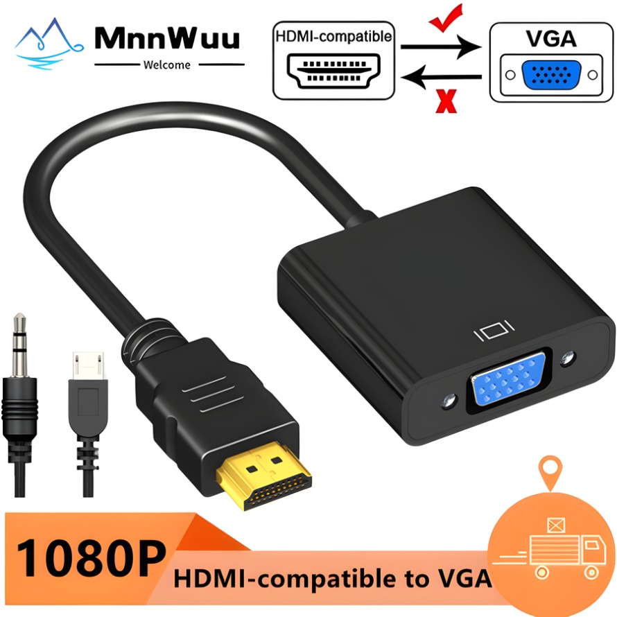 Pc Power Supply - 1080p hdmi-compatível com vga adaptador conversor