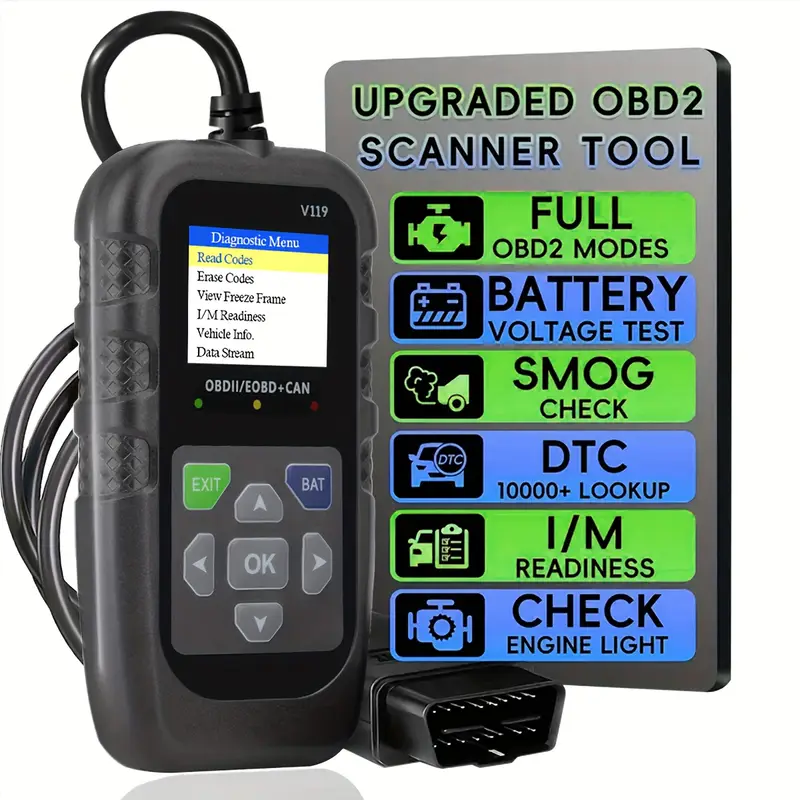 Leitor de Códigos OBD2 V119, F - Power Supply Tester avaliação e preço