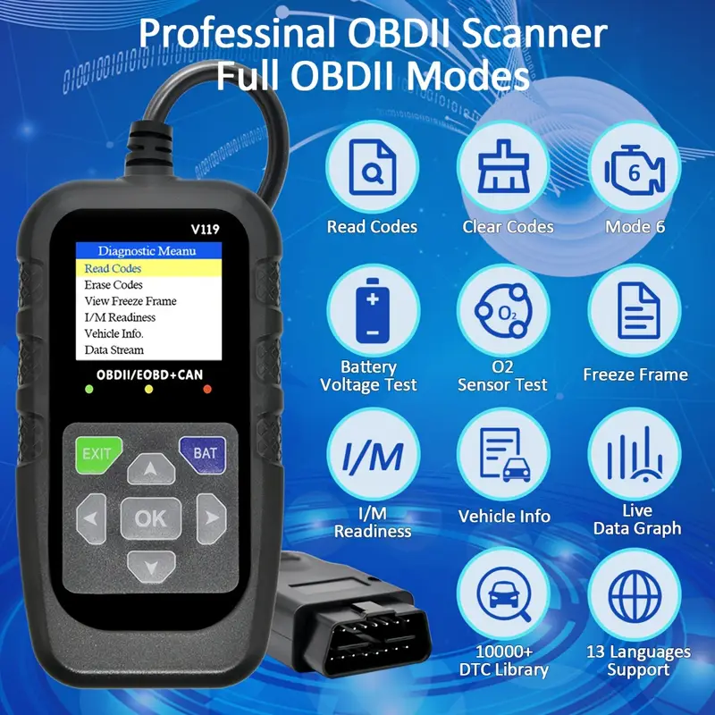 Leitor de Códigos OBD2 V119, F - Power Supply Tester avaliação e preço
